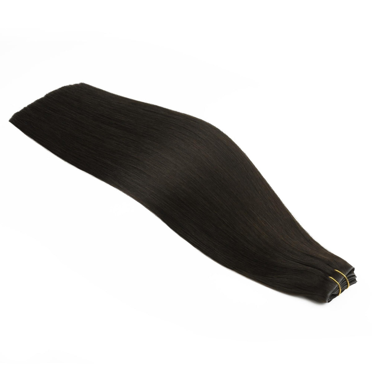Off Black Invisible Clip-ins - full length wefts, angled view