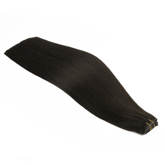 Off Black Invisible Clip-ins - full length wefts, angled view