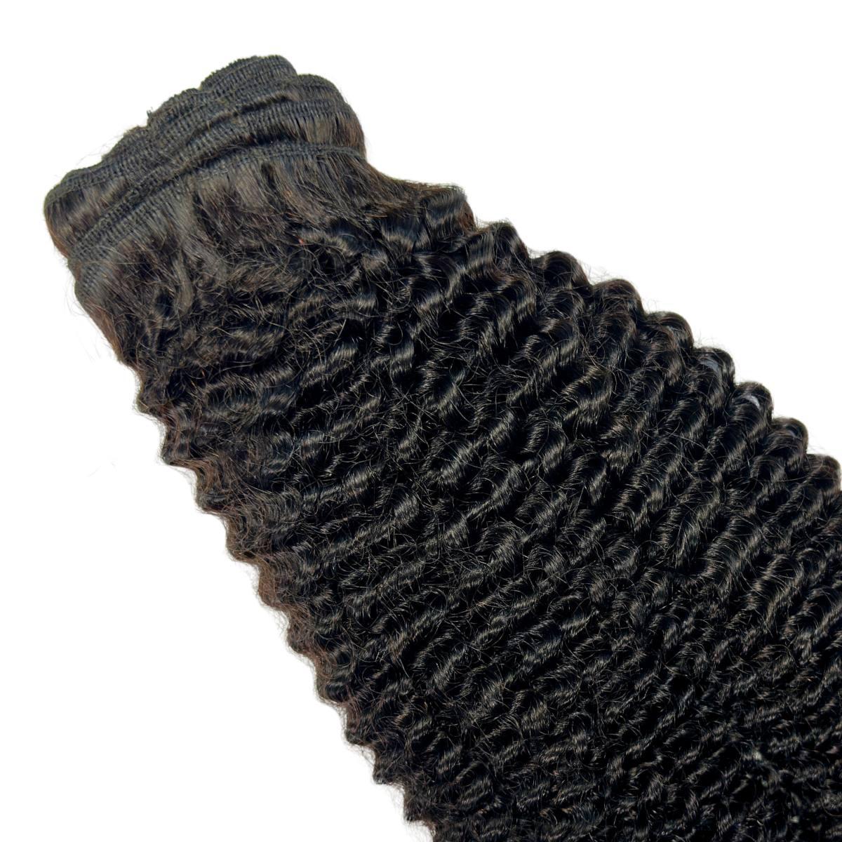 Clip In Hair Extensions - Jerry Curl - Natural Black (1B) - single weft with curl pattern close-up