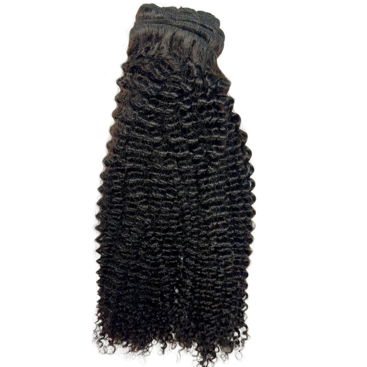 Clip In Hair Extensions - Jerry Curl - Natural Black (1B) - single weft showing curl pattern