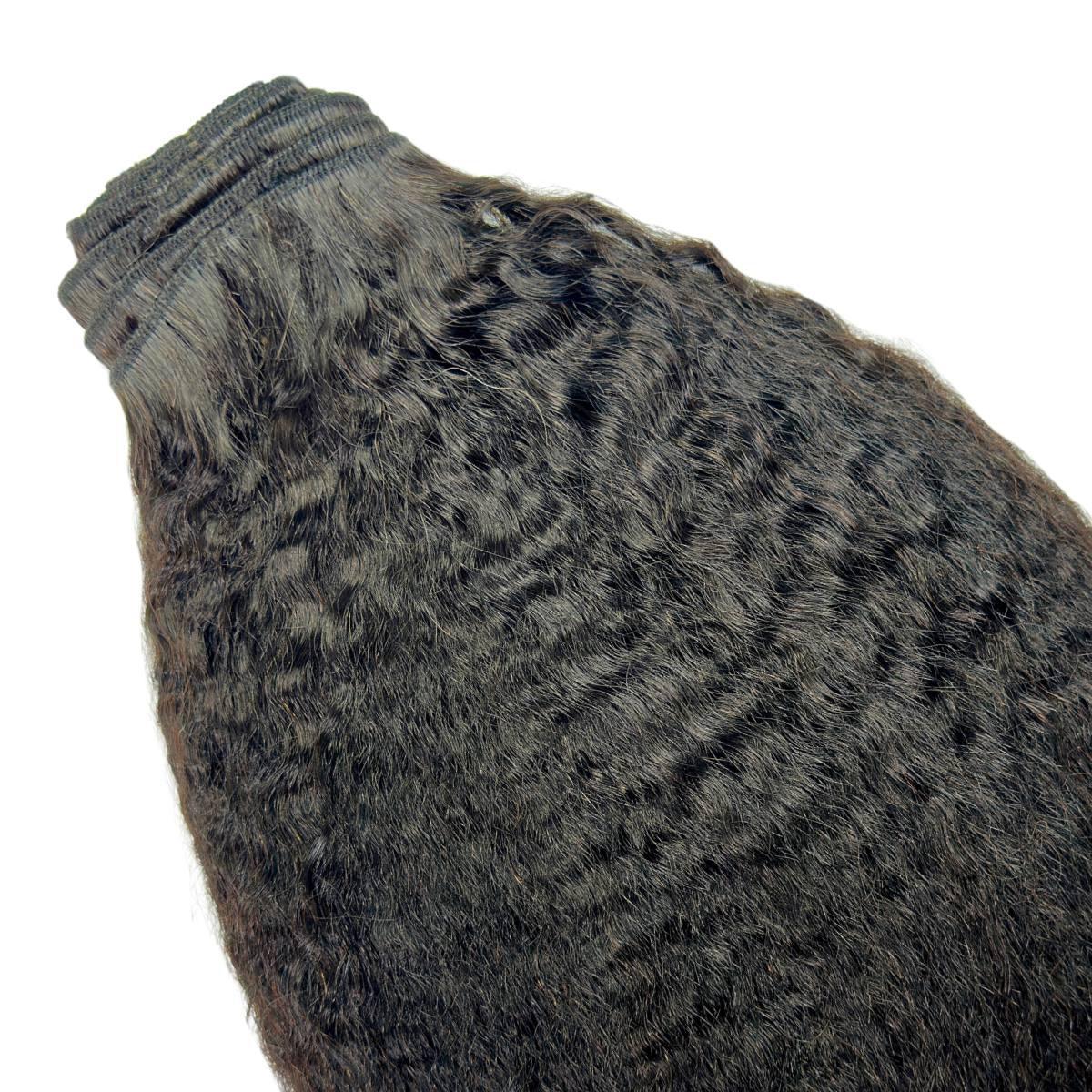 Clip In Hair Extensions - Kinky Straight - Natural Black (1B) - single weft with texture detail