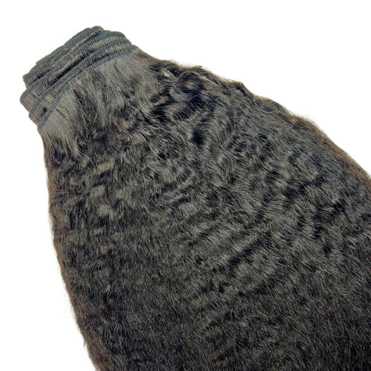 Clip In Hair Extensions - Kinky Straight - Natural Black (1B) - single weft with texture detail