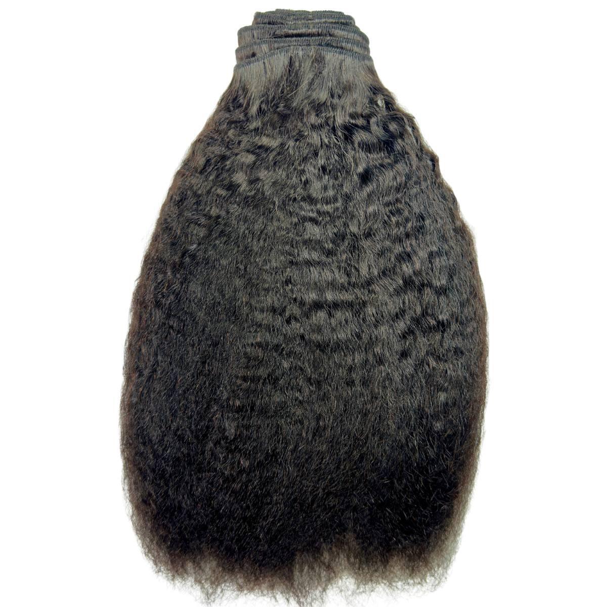 Clip In Hair Extensions - Kinky Straight - Natural Black (1B) - single weft showing texture detail