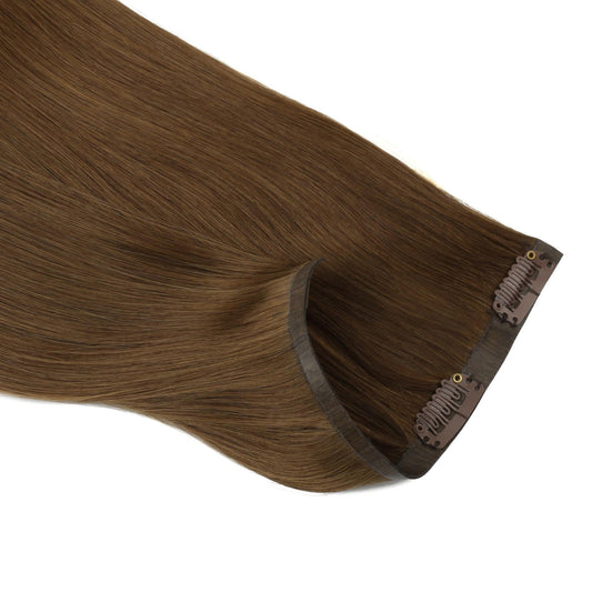 Chocolate Brown Seamless Clip-ins - close-up of seamless weft clips