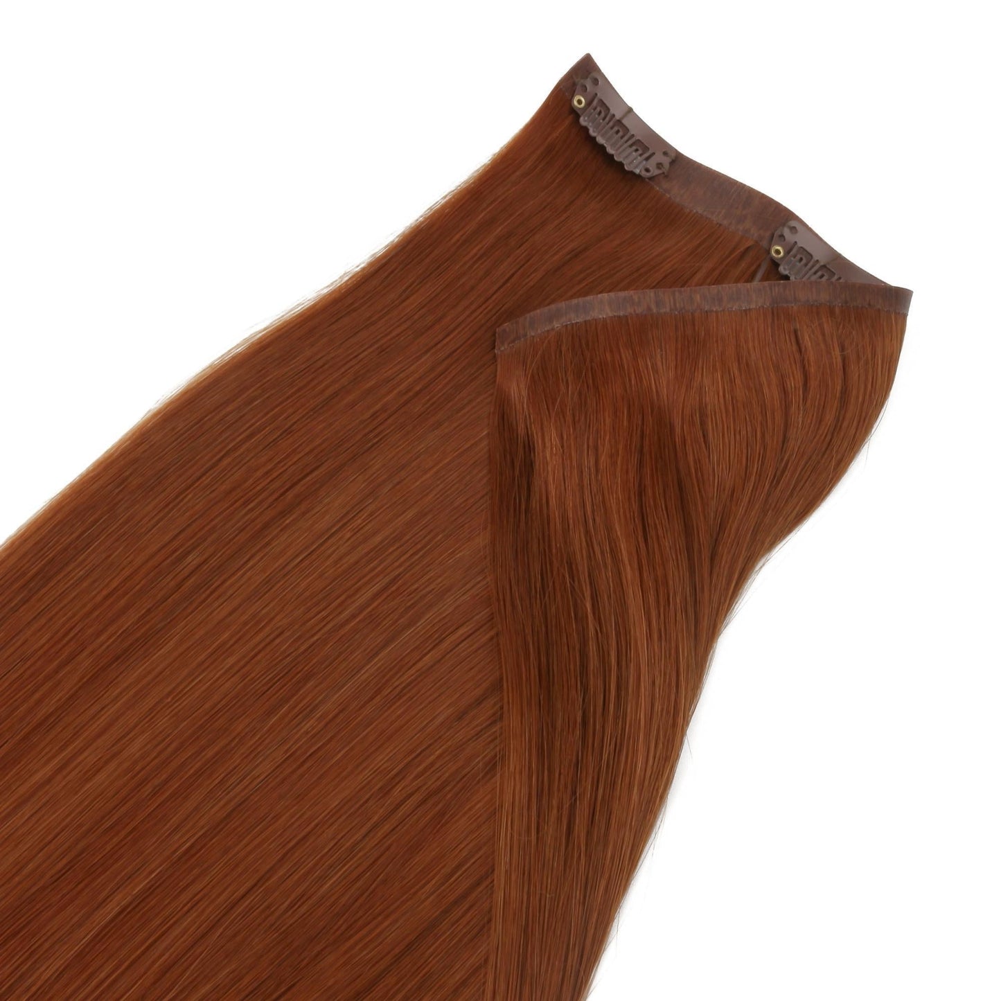 Copper Seamless Clip-ins - close-up of clip wefts and seamless tabs
