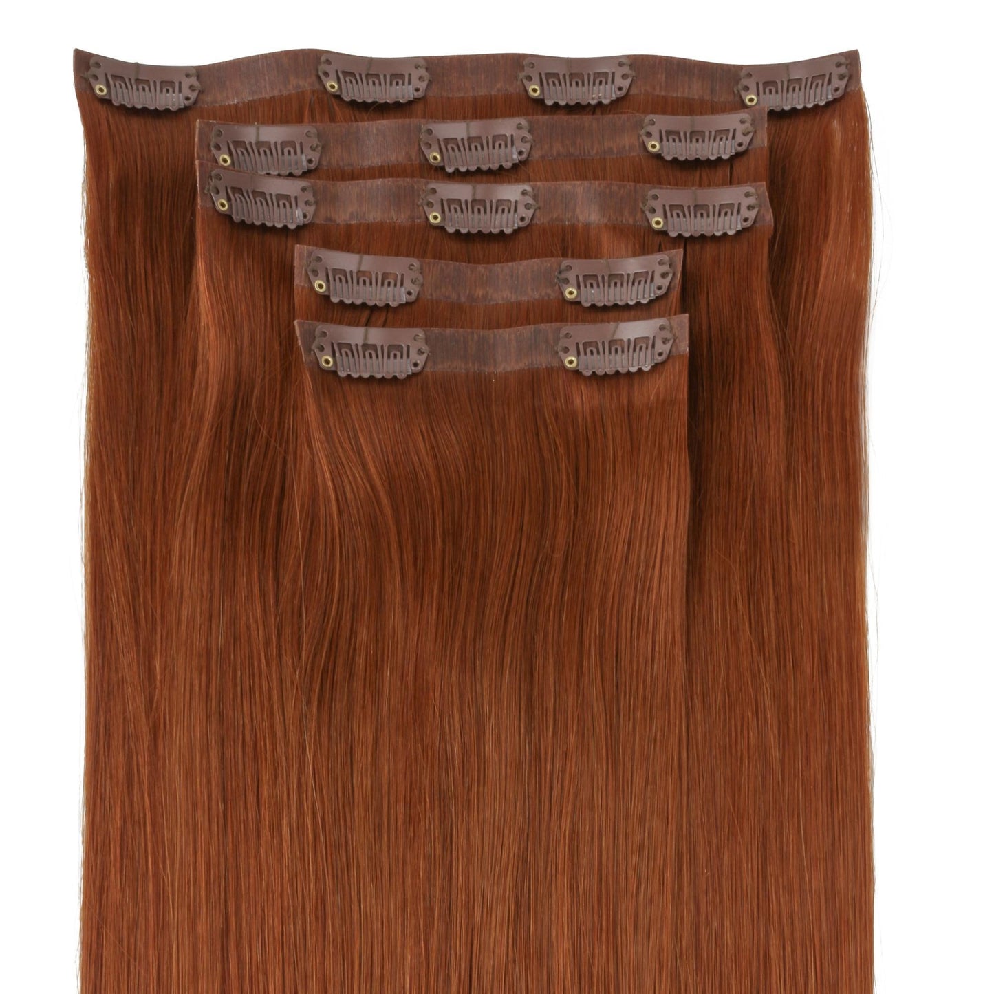 Copper Seamless Clip-ins - full set of wefts with clips, straight length