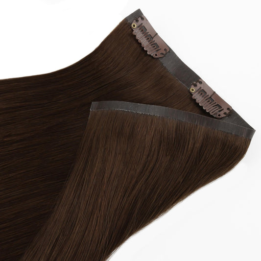 Dark Brown Seamless Clip-ins - close-up of seamless wefts and clips