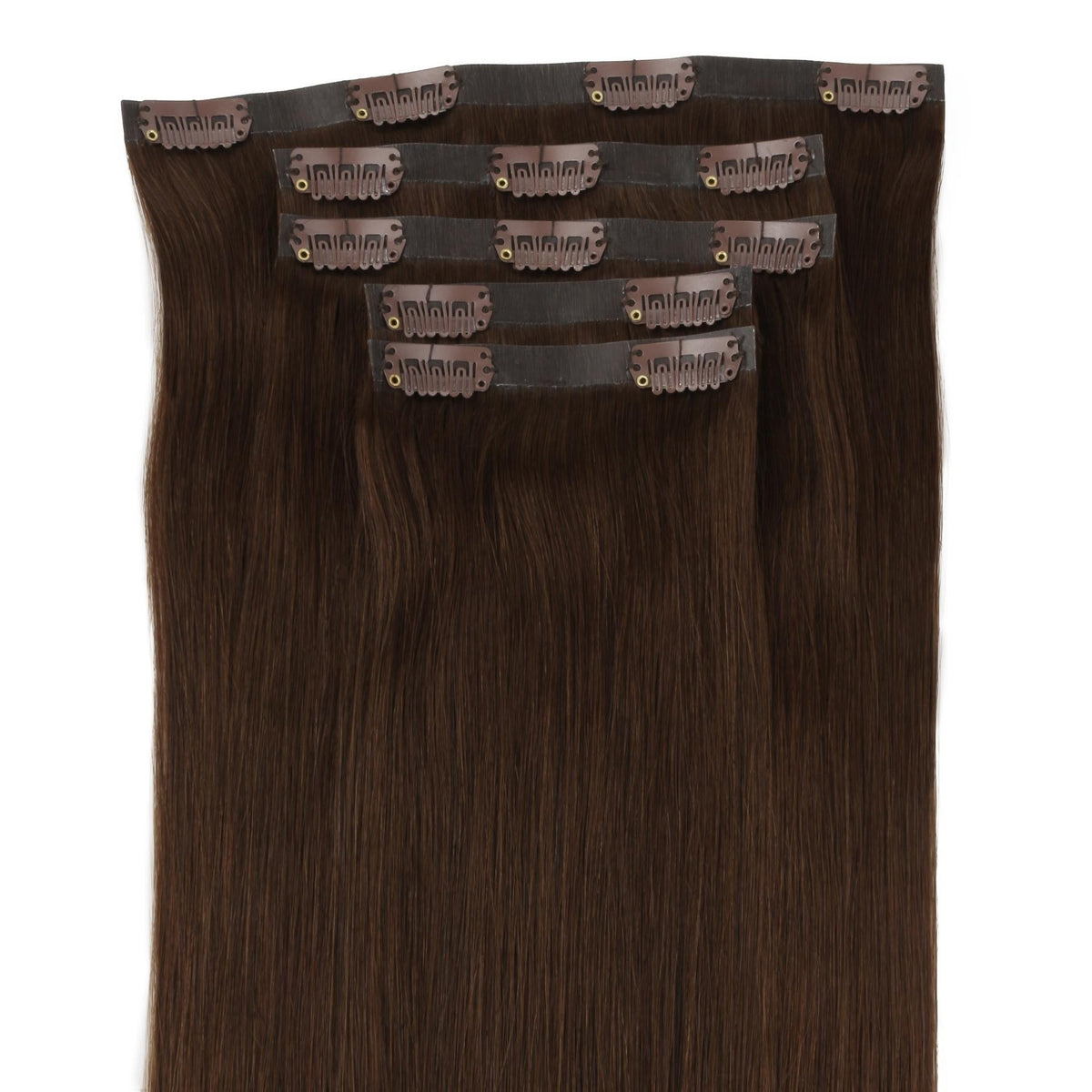 Dark Brown Seamless Clip-ins - full set of wefts fanned out
