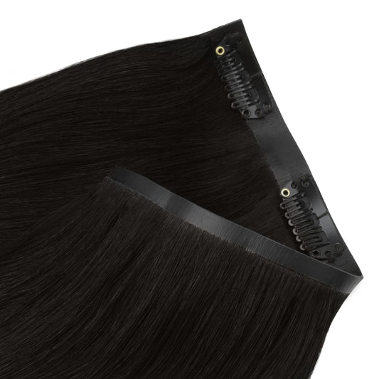 Off Black Seamless Clip-ins - seamless weft clips close-up
