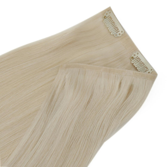 Platinum Blonde Seamless Clip-ins - close-up of clips on wefts