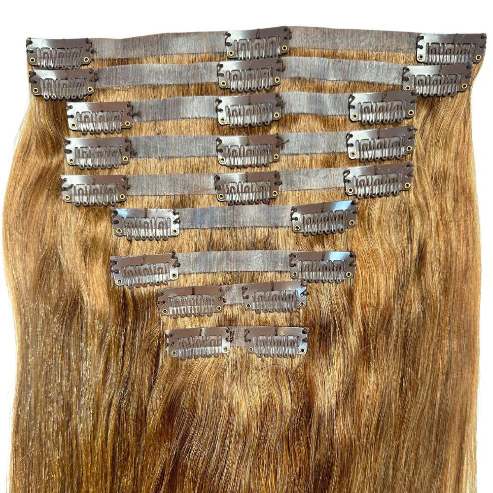 Clip In Hair Extensions - Straight Seamless - Auburn (30) - full set showing clips back view