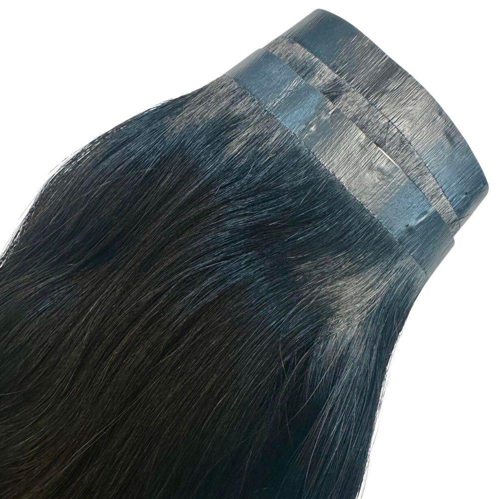 Clip In Hair Extensions - Straight Seamless - Jet Black (1) - seamless weft close-up with thin band detail