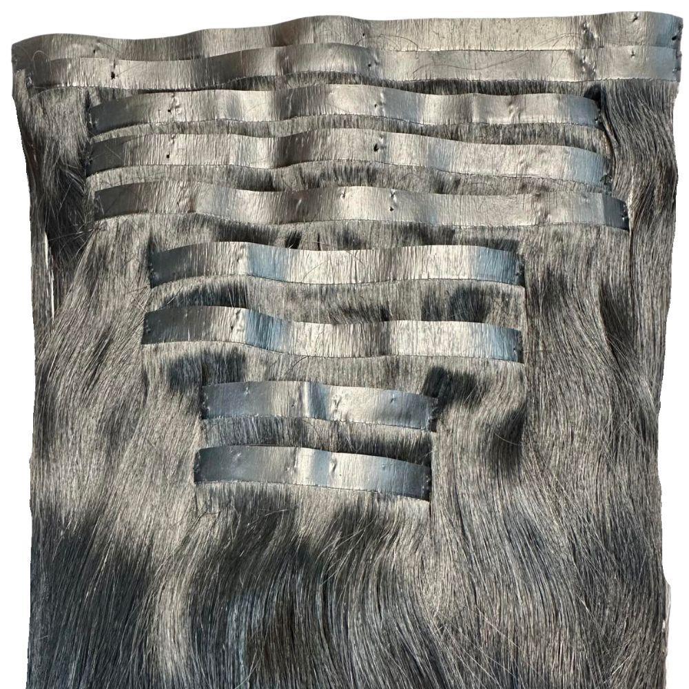 Clip In Hair Extensions - Straight Seamless - Jet Black (1) - seamless weft back view close-up