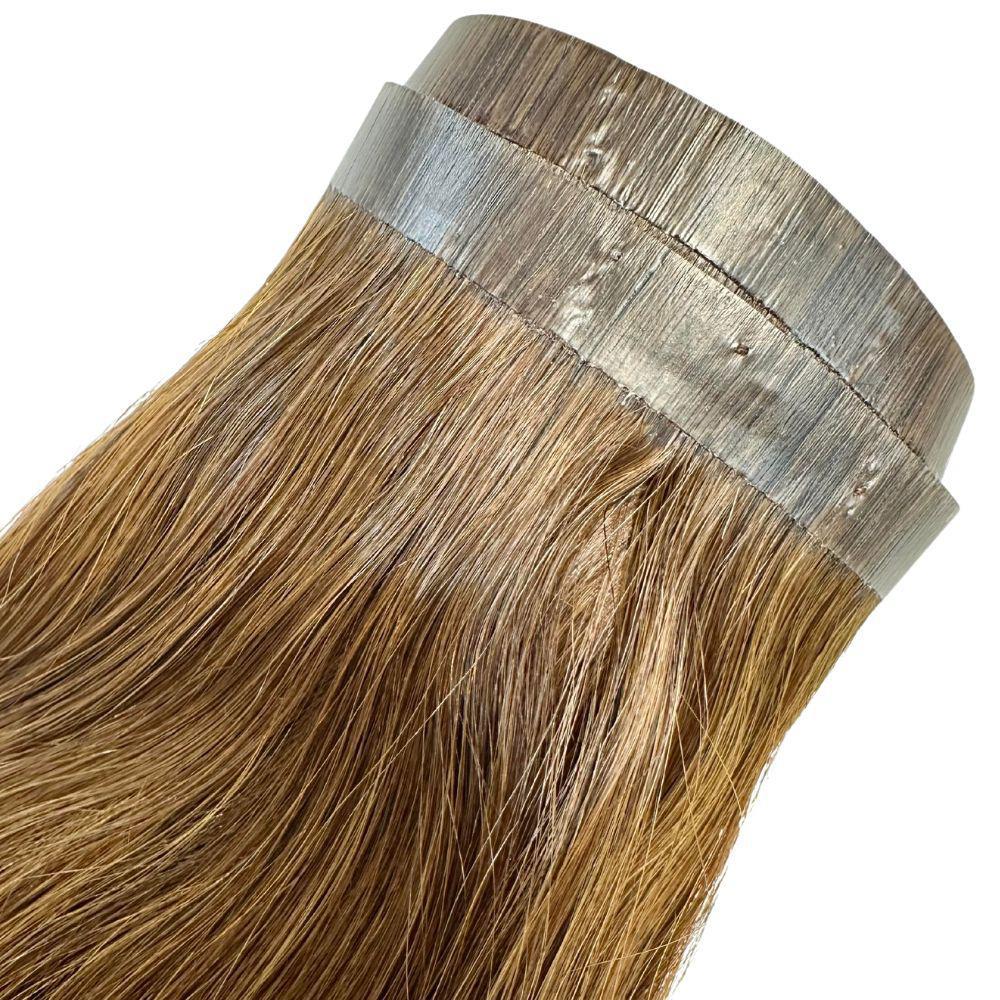 Clip In Hair Extensions - Straight Seamless - Medium Brown (4) - seamless weft close-up with thin band