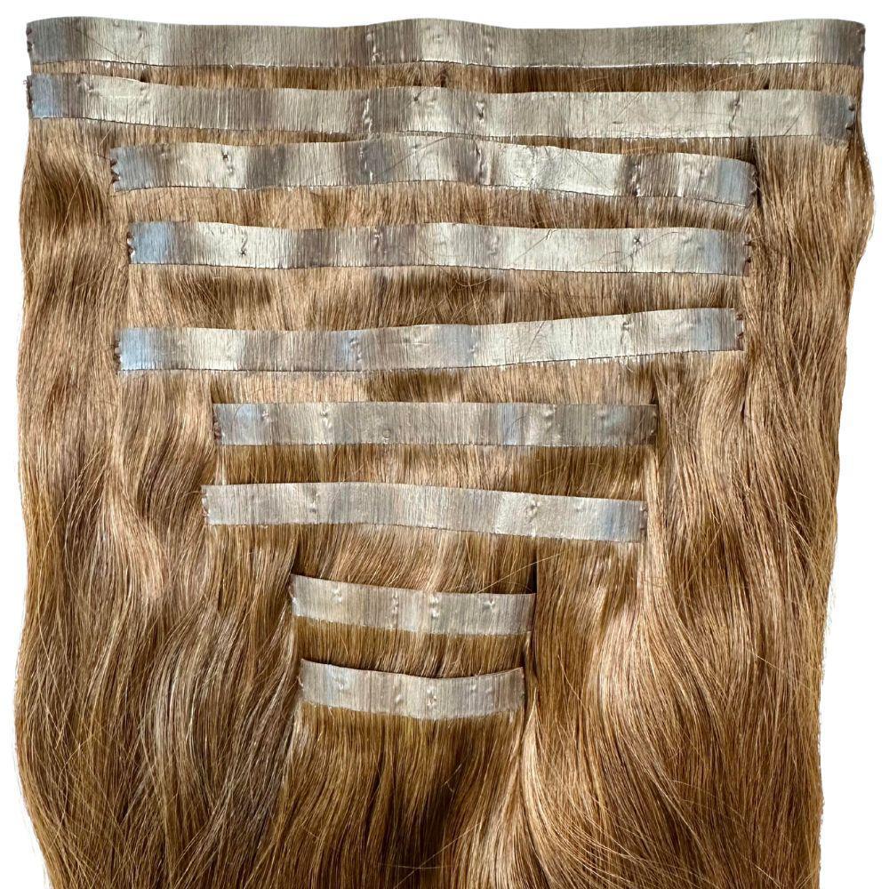 Clip In Hair Extensions - Straight Seamless - Medium Brown (4) - full set showing seamless weft backs