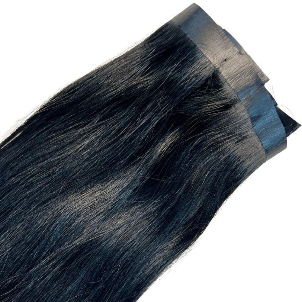 Clip In Hair Extensions - Straight Seamless - Natural Black (1B) - seamless weft close-up with thin band