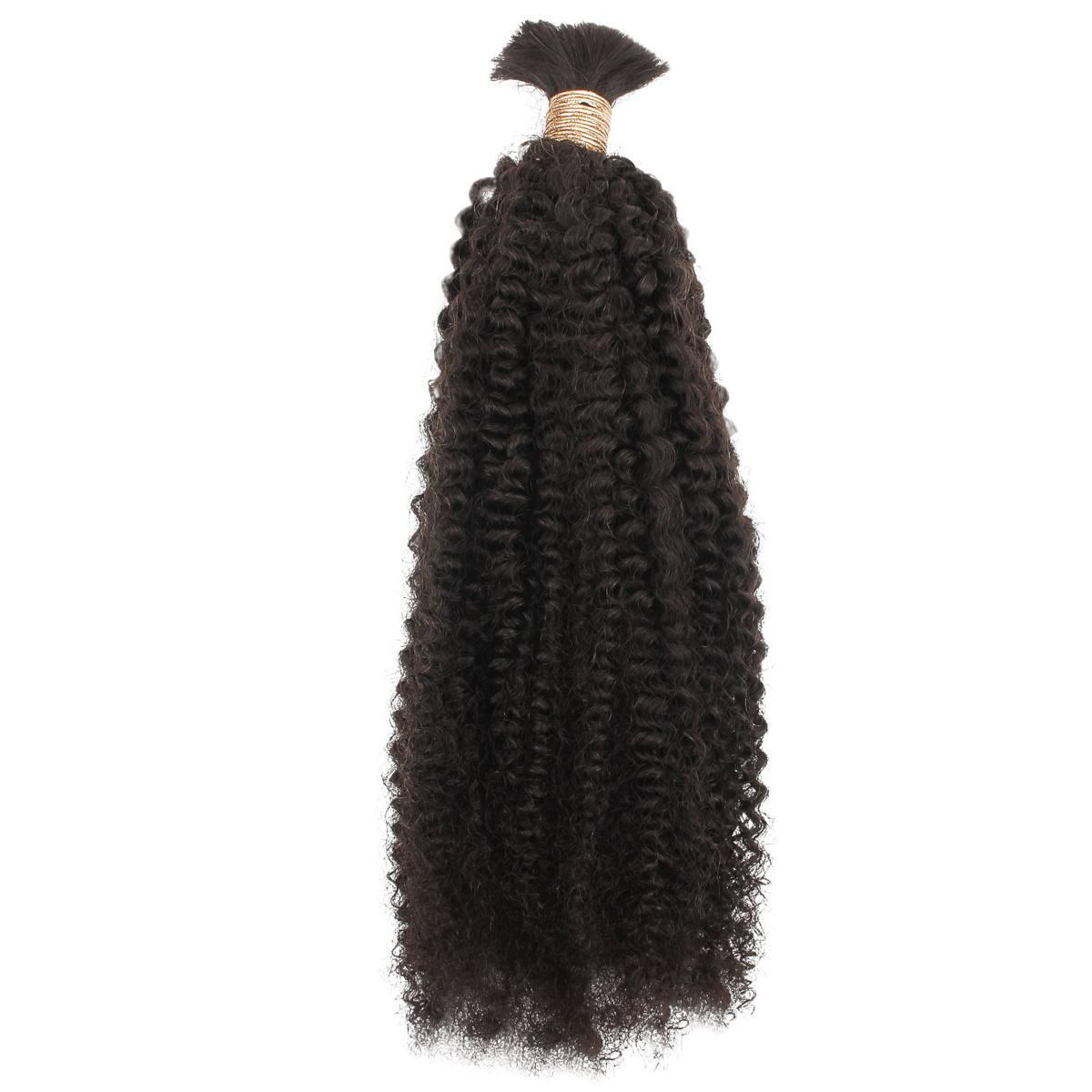 Curly Hair Extensions - Afro Kinky Bulk Human Braiding Hair - Natural Black (1B) - single bundle hanging loose
