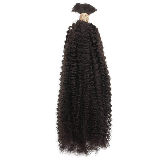 Curly Hair Extensions - Afro Kinky Bulk Human Braiding Hair - Natural Black (1B) - single bundle hanging loose