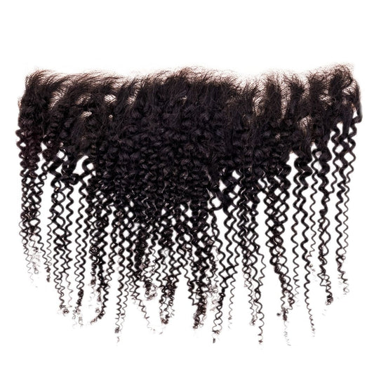 Hair Extensions - Afro Kinky Curly 13x4 Transparent Frontal - Natural Black (1B) - frontal piece laid flat front view