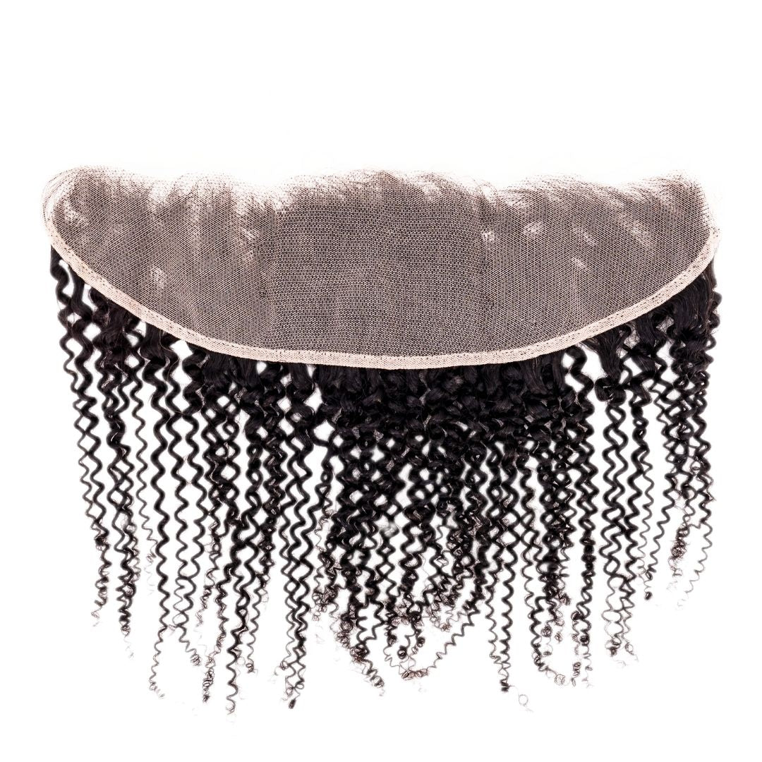 Hair Extensions - Afro Kinky Curly 13x4 Transparent Frontal - Natural Black (1B) - frontal piece showing lace base