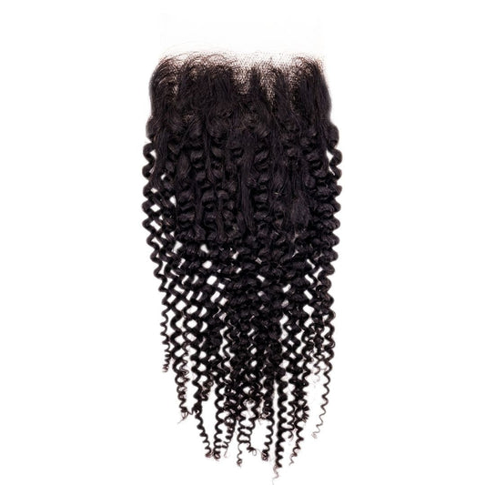 Hair Extensions - Afro Kinky Curly 4x4 Transparent Closure - Natural Black (1B) - closure piece top view