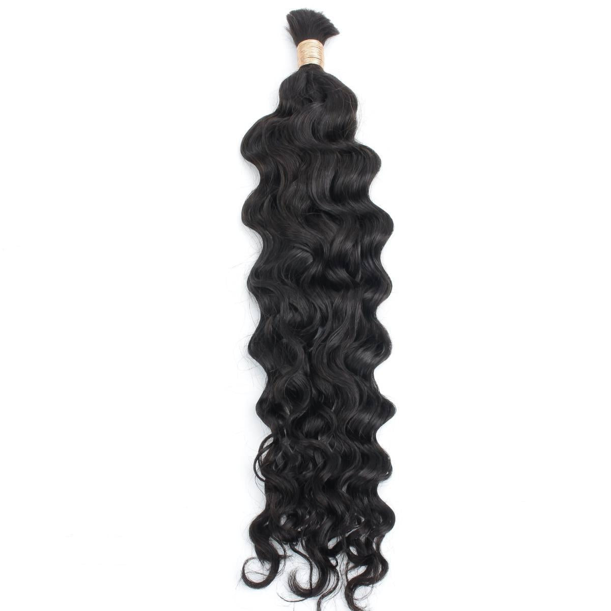Hair Extensions - Beach Wave Bulk Human Braiding Hair - Natural Black (1B) - single bundle full length display