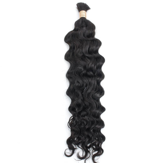 Hair Extensions - Beach Wave Bulk Human Braiding Hair - Natural Black (1B) - single bundle full length display