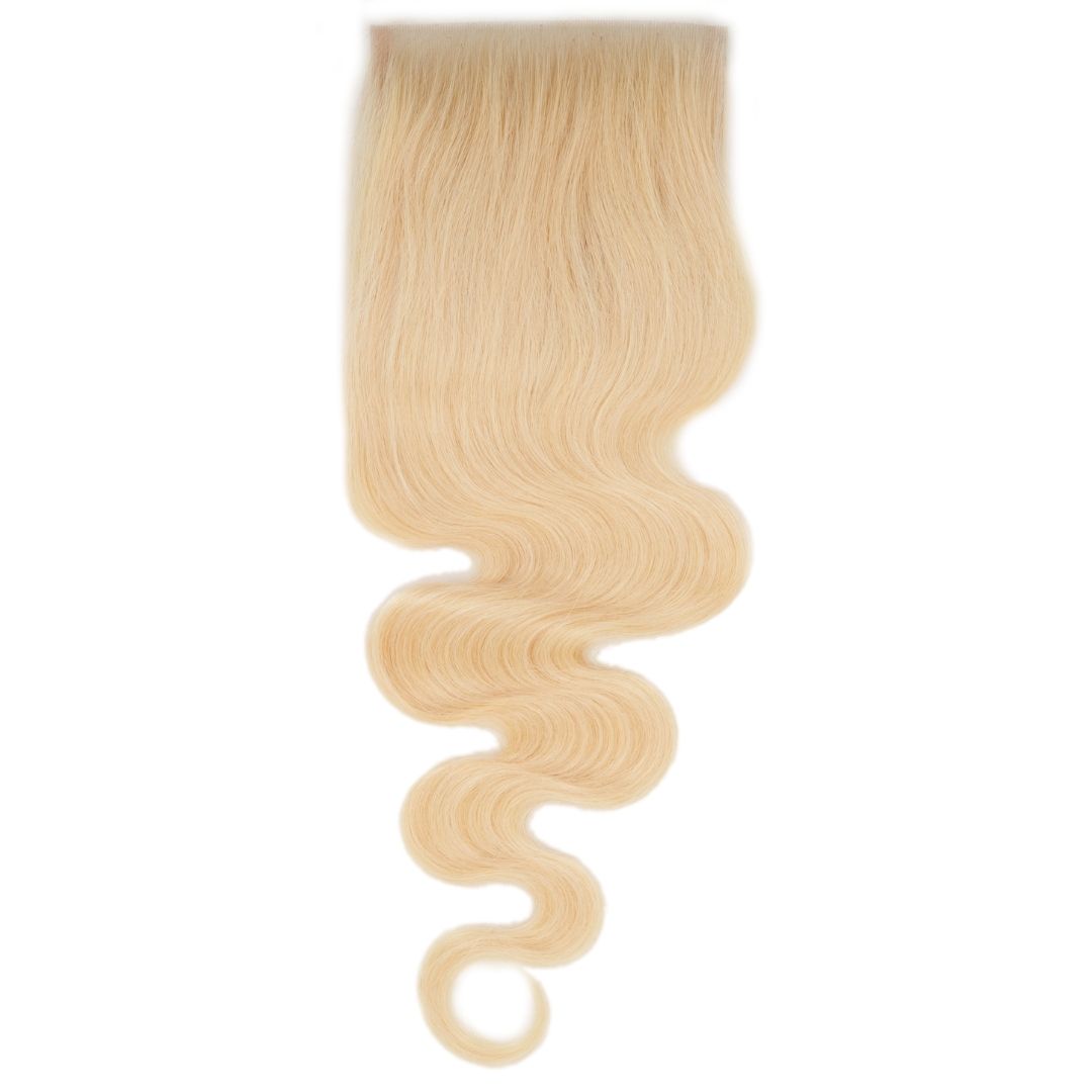 Hair Extensions - Body Wave 4x4 Transparent Closure - Blonde (613) - closure piece laid flat front view