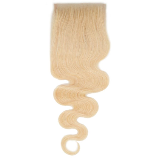 Hair Extensions - Body Wave 4x4 Transparent Closure - Blonde (613) - closure piece laid flat front view