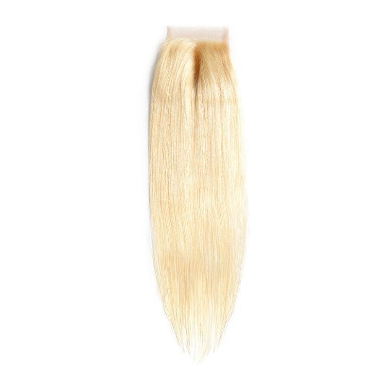 Hair Extensions - Straight 4x4 Transparent Closure - Blonde (613) - closure piece laid flat front view