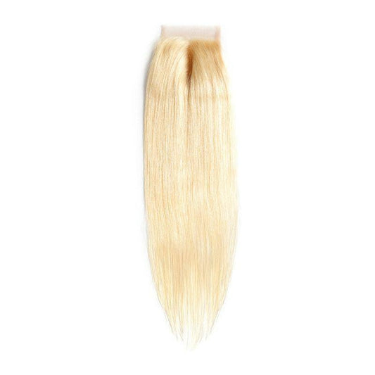 Hair Extensions - Straight 4x4 Transparent Closure - Blonde (613) - closure piece laid flat front view