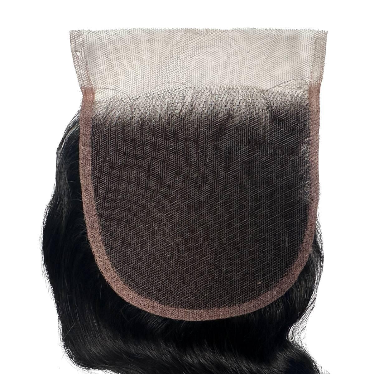 Jet Black Body Wave 4x4 HD Lace Closure - close-up of lace base underside