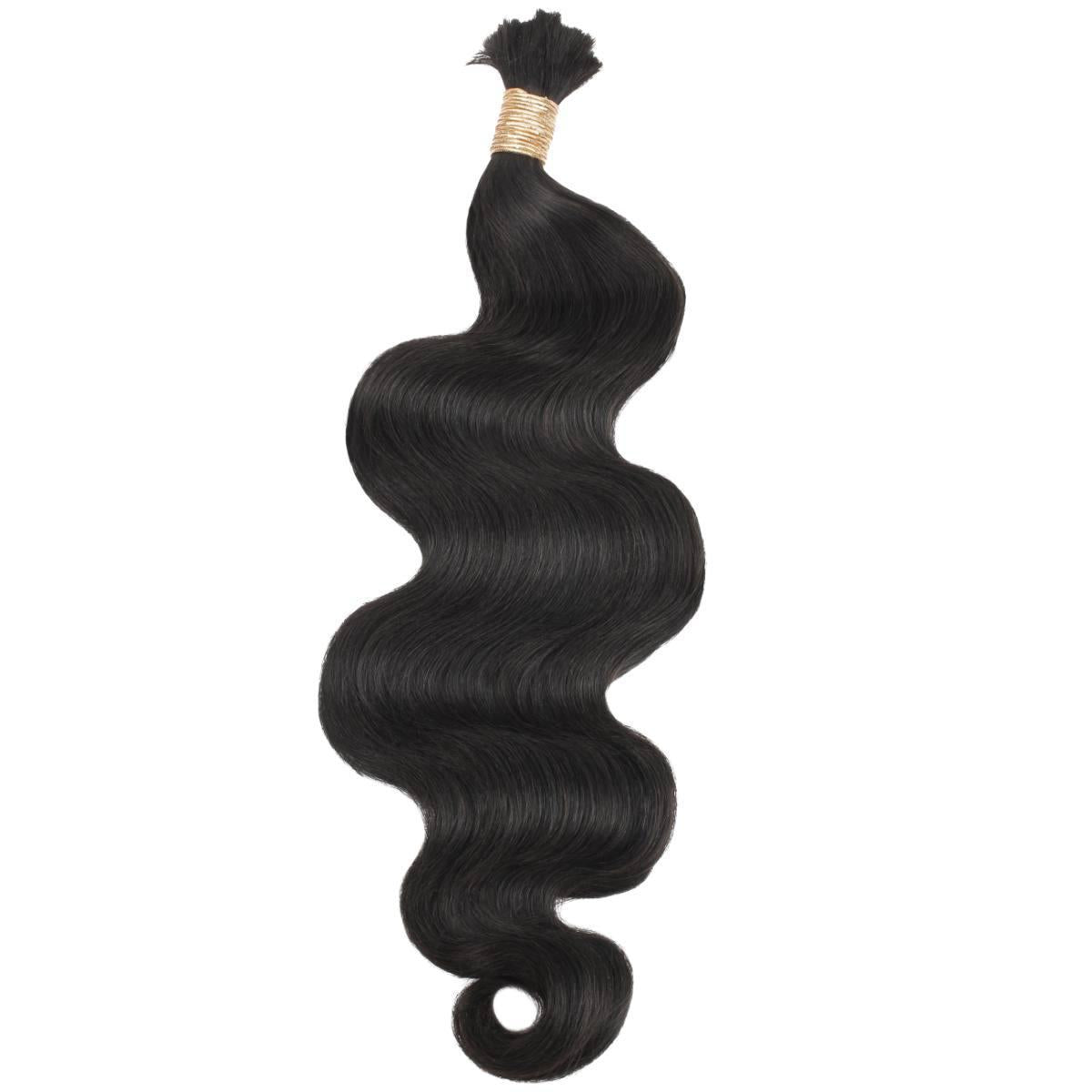 Hair Extensions - Body Wave Bulk Human Braiding Hair - Natural Black (1B) - single bundle full length display