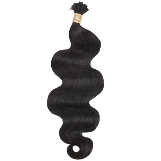 Hair Extensions - Body Wave Bulk Human Braiding Hair - Natural Black (1B) - single bundle full length display