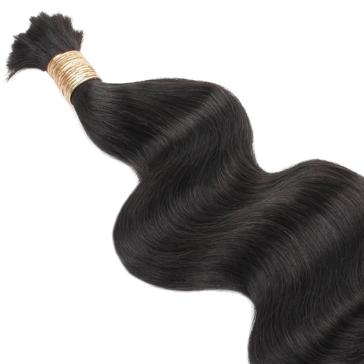 Hair Extensions - Body Wave Bulk Human Braiding Hair - Natural Black (1B) - wave pattern detail close-up