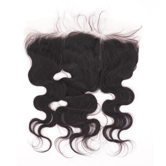 Hair Extensions - Brazilian Body Wave 13x4 HD Lace Frontal - Natural Black (1B) - frontal piece laid flat