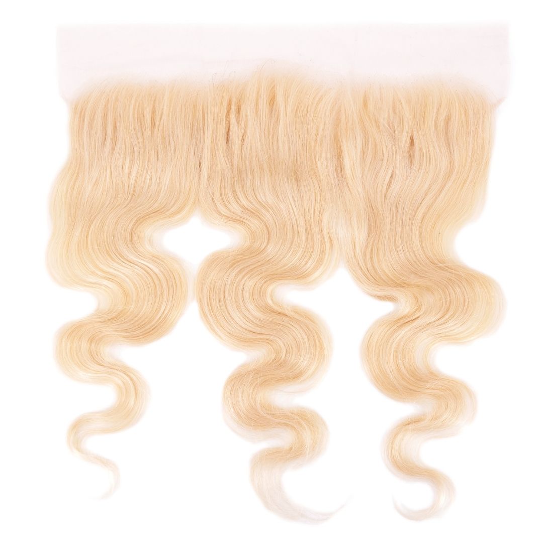 Hair Extensions - Brazilian Body Wave 13x4 Transparent Frontal - Blonde (613) - frontal piece laid flat