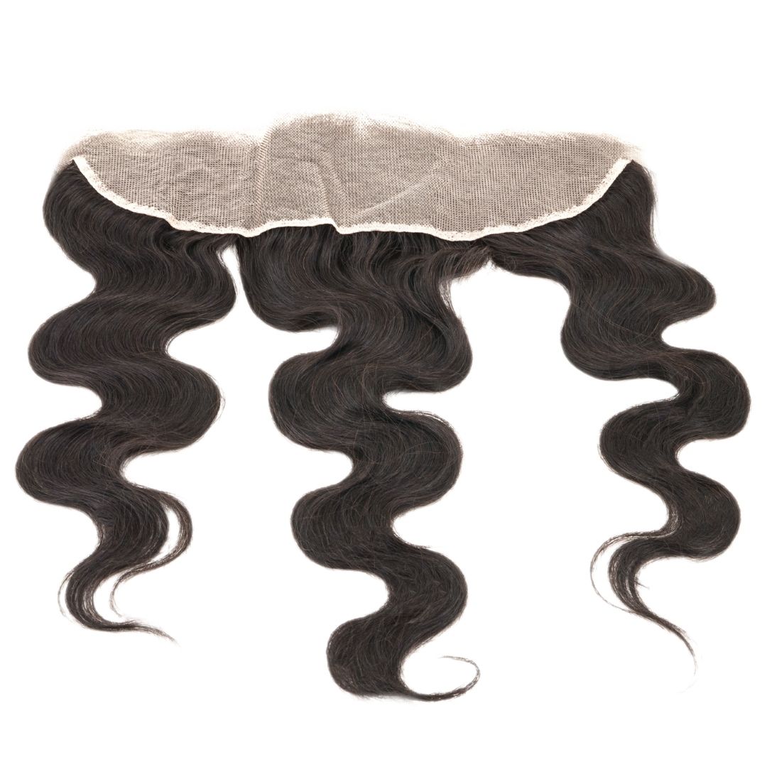 Hair Extensions - Brazilian Body Wave 13x4 Transparent Frontal - Natural Black (1B) - frontal piece laid flat
