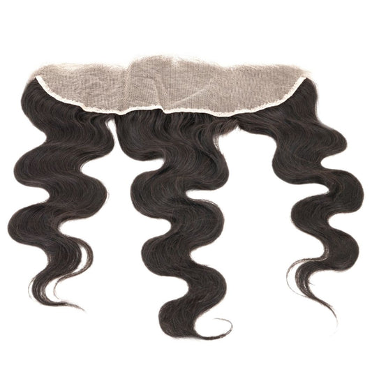 Hair Extensions - Brazilian Body Wave 13x4 Transparent Frontal - Natural Black (1B) - frontal piece laid flat