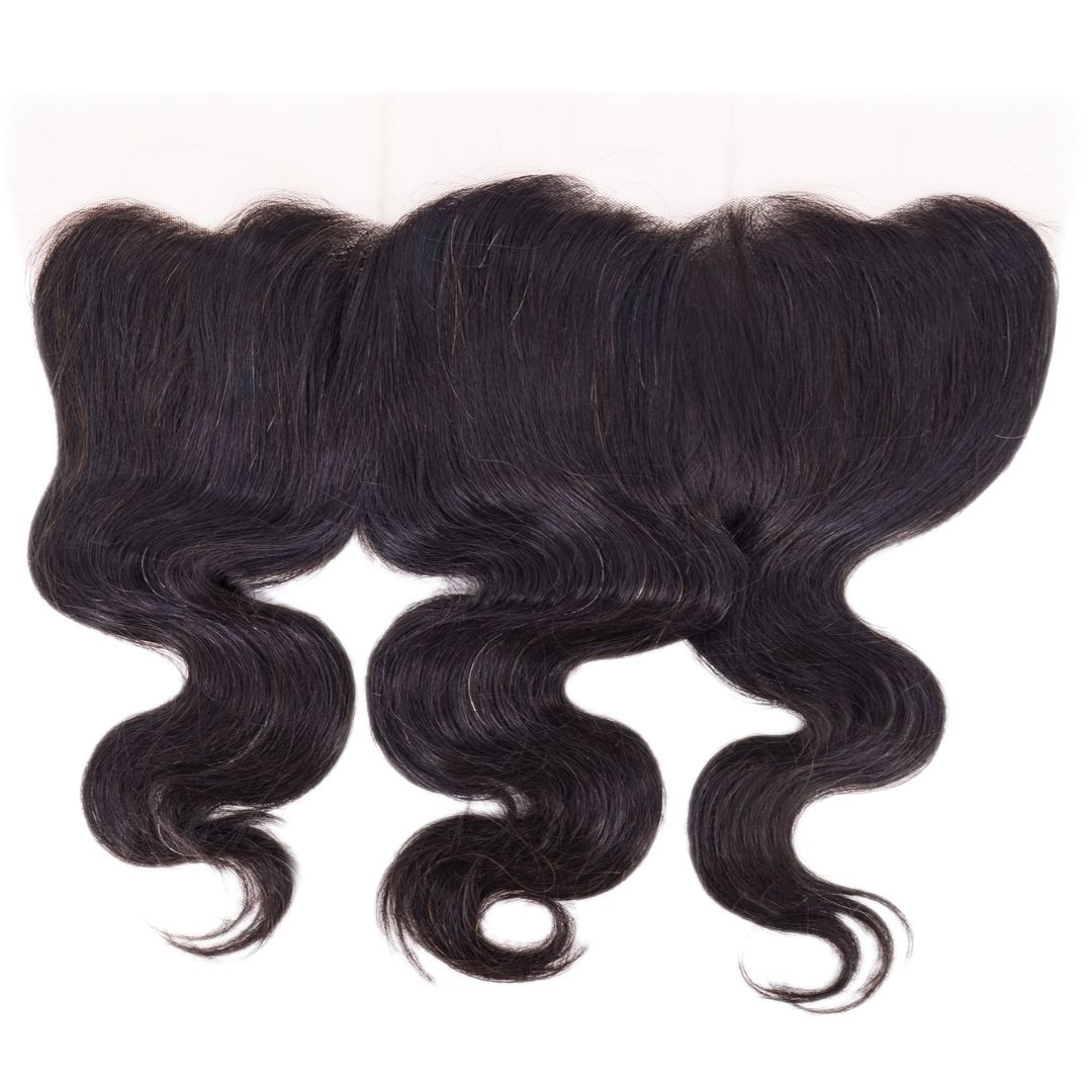 Hair Extensions - Brazilian Body Wave 13x4 Transparent Frontal - Natural Black (1B) - frontal piece laid flat front view