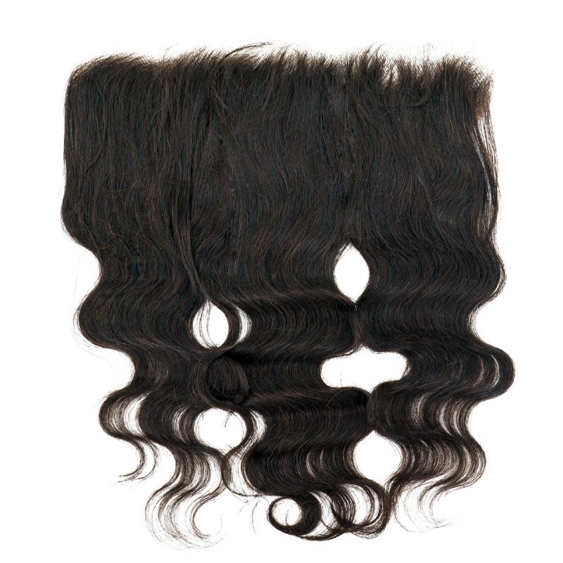 Hair Extensions - Brazilian Body Wave 13x6 HD Lace Frontal - Natural Black (1B) - frontal piece laid flat