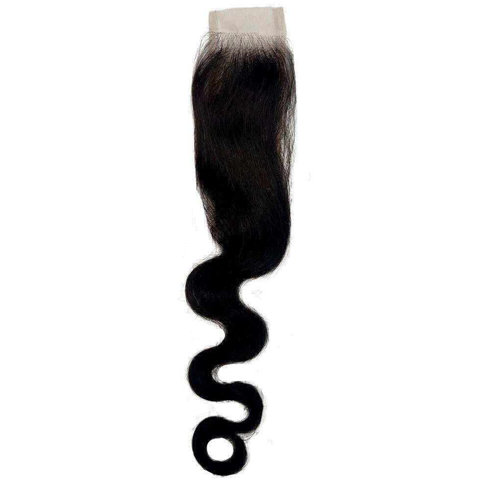 Hair Extensions - Brazilian Body Wave 2x6 HD Closure - Natural Black (1B) - closure piece top view