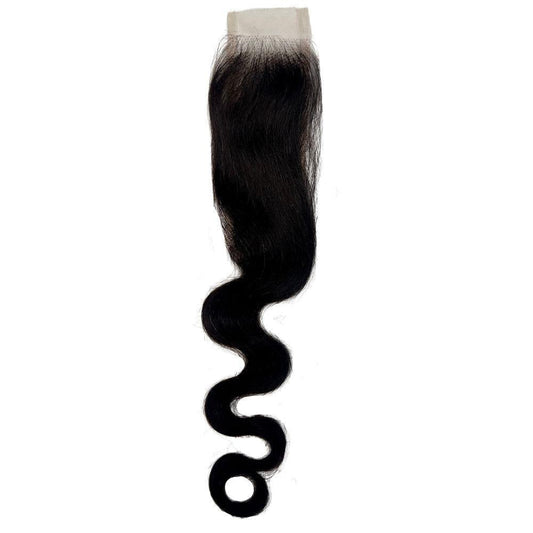 Hair Extensions - Brazilian Body Wave 2x6 HD Closure - Natural Black (1B) - closure piece top view
