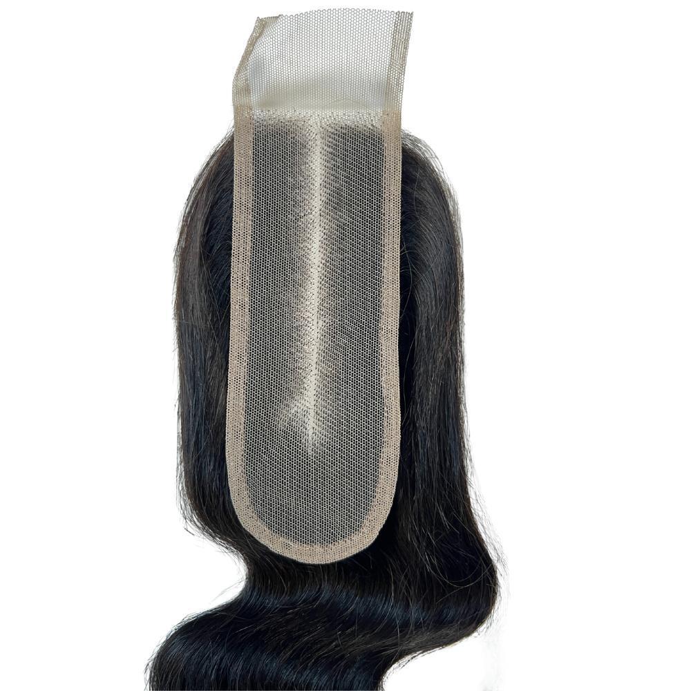 Hair Extensions - Brazilian Body Wave 2x6 Transparent Closure - Natural Black (1B) - closure piece lace base top view