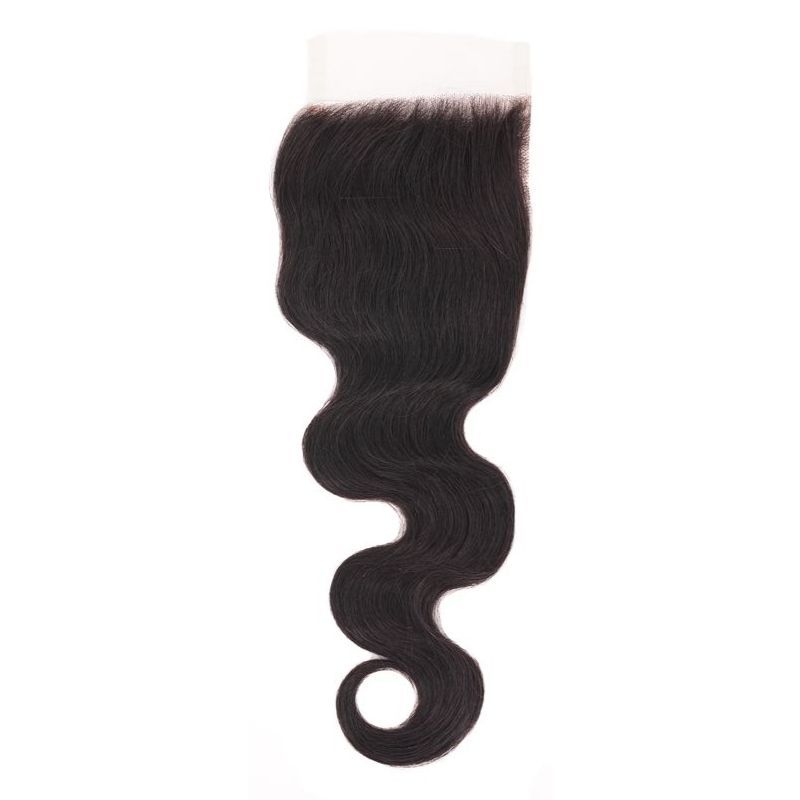Hair Extensions - Brazilian Body Wave 4x4 HD Closure - Natural Black (1B) - closure piece top view