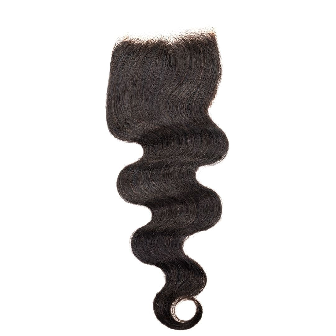 Hair Extensions - Brazilian Body Wave 4x4 Transparent Closure - Natural Black (1B) - closure piece laid flat