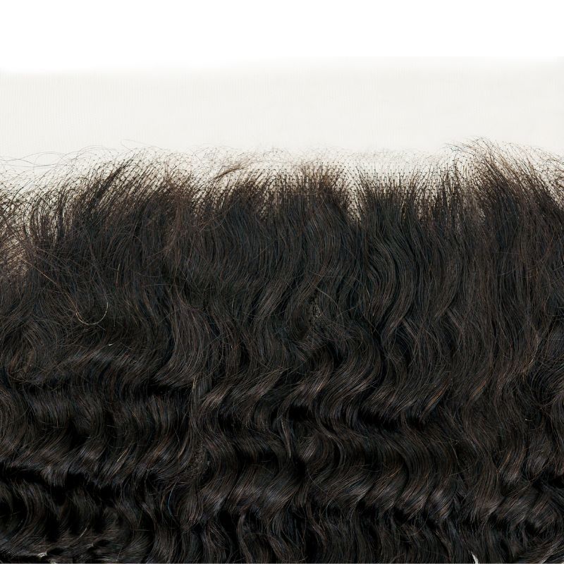 Hair Extensions - Brazilian Deep Wave 13x6 HD Lace Frontal - Natural Black (1B) - lace hairline close-up
