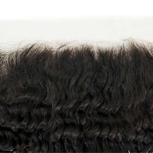 Hair Extensions - Brazilian Deep Wave 13x6 HD Lace Frontal - Natural Black (1B) - lace hairline close-up