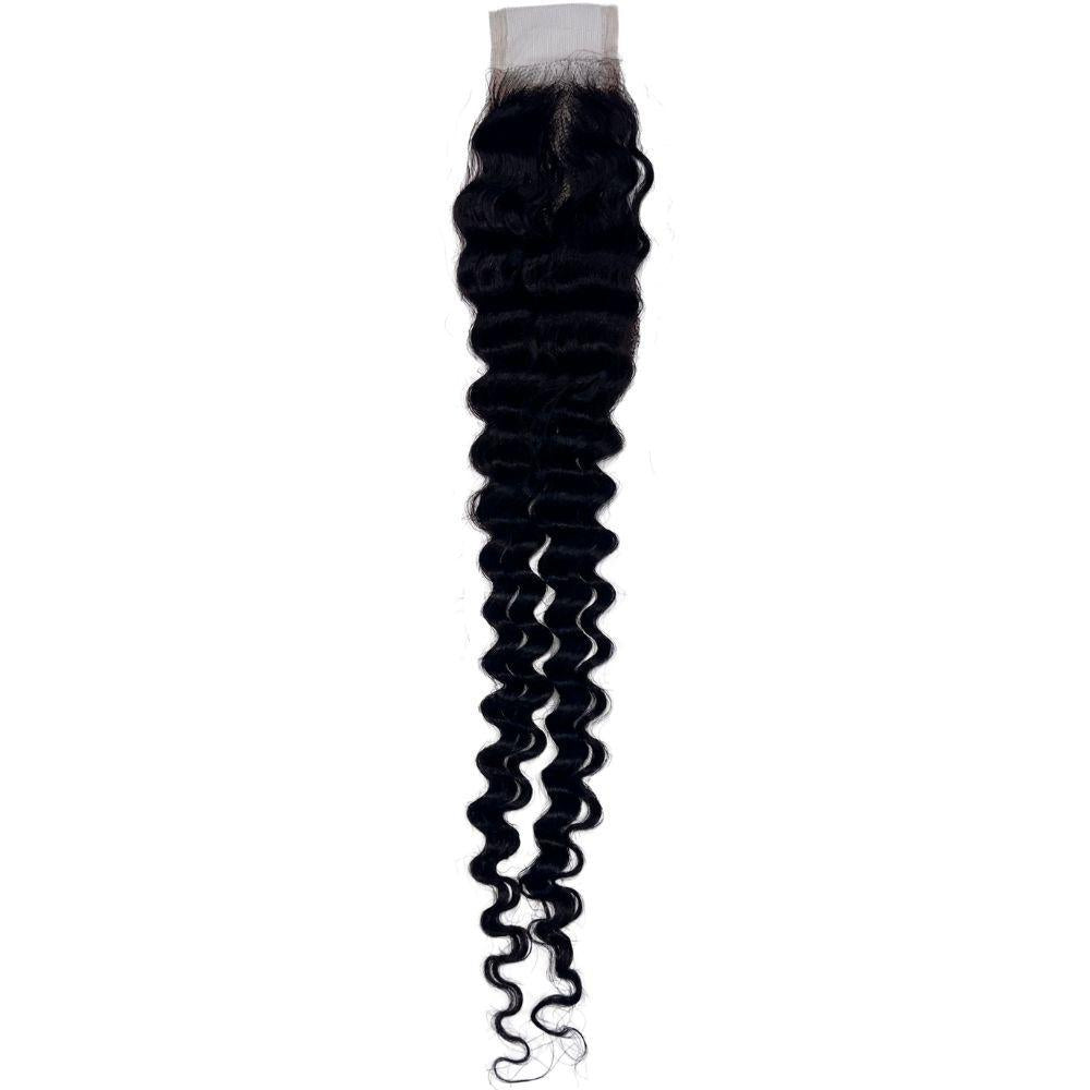 Hair Extensions - Brazilian Deep Wave 2x6 HD Closure - Natural Black (1B) - closure piece with lace top view