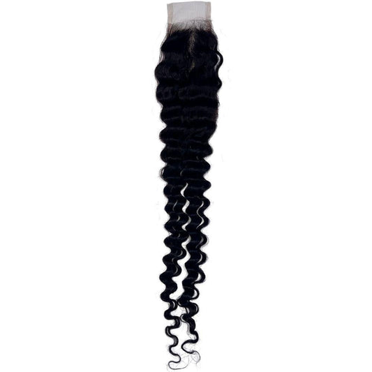 Hair Extensions - Brazilian Deep Wave 2x6 HD Closure - Natural Black (1B) - closure piece with lace top view